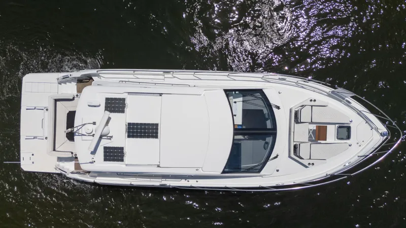 Duke Yacht Photos Pics Aerial view of 2018 Cruisers Yachts 50 Cantius on water.