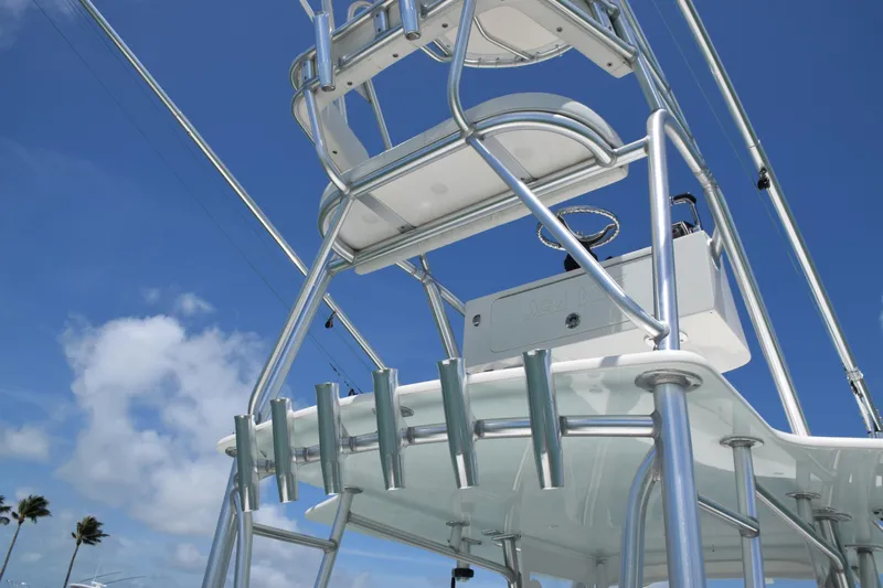  Yacht Photos Pics 2015 SeaVee 370z boat tower against blue sky