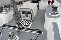 Deck view of 1992 Devonport Challenge 67 yacht with winches and ropes.