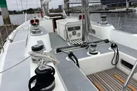 Deck view of 1992 Devonport Challenge 67 yacht in a marina setting.