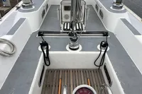 Cockpit of 1992 Devonport Challenge 67 yacht with winches and ropes.