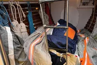 Interior of 1992 Devonport Challenge 67 yacht with ropes and sails.