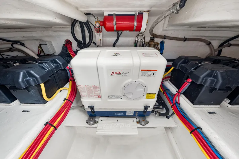  Yacht Photos Pics Engine room of 2019 Intrepid 410 Evolution with generator and wiring.