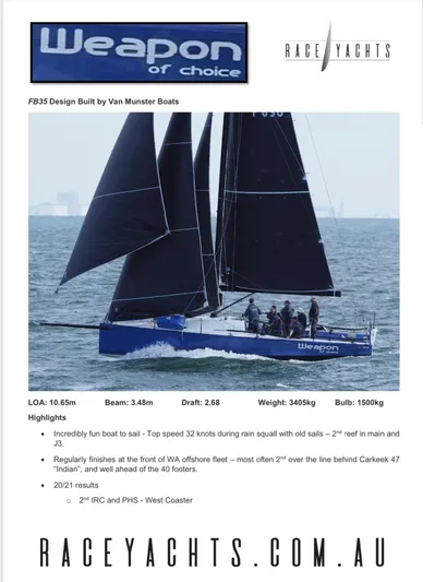 Manifest Yacht Photos Pics Sailing yacht "Weapon of Choice" by Van Munster Boats, 2016, racing on open water.