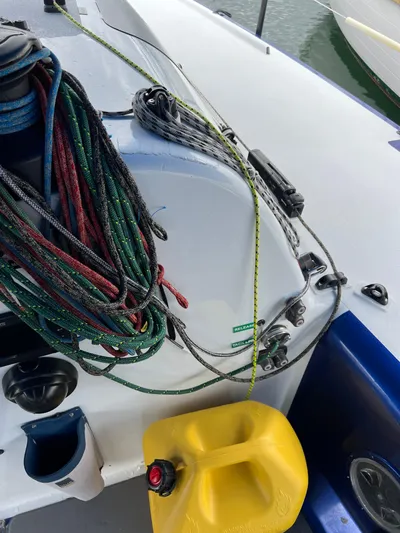 Manifest Yacht Photos Pics 2016 Offshore Racing Van Munster Boats Fred Barrett 35 deck with ropes and equipment.