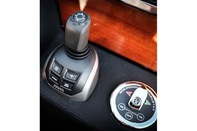  Yacht Photos Pics Control panel of 2021 Riva Rivamare 38 yacht with joystick and thruster controls.