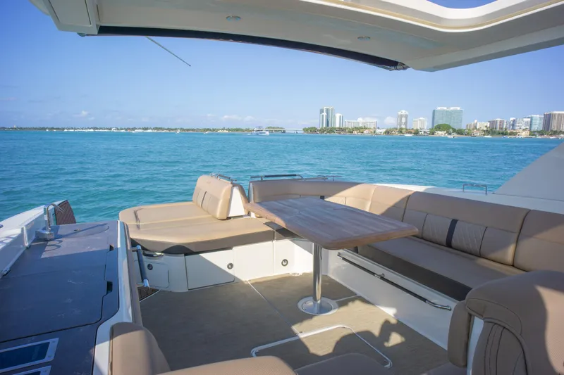  Yacht Photos Pics Luxurious 2018 Sea Ray SLX 400 yacht interior with ocean view and city skyline.