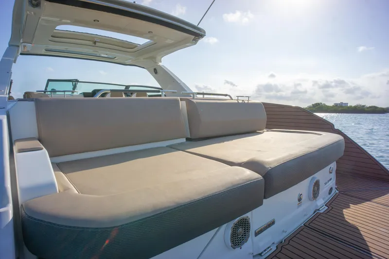  Yacht Photos Pics Luxurious 2018 Sea Ray SLX 400 yacht with spacious sun deck and elegant seating.