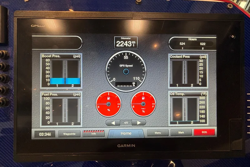  Yacht Photos Pics Dashboard display of a 2007 Fountain 42 Lightning boat with various gauges and metrics.