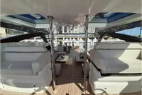 Luxurious 2019 Custom Line 106 yacht interior with elegant seating and modern design.