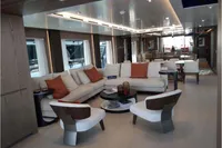 Luxurious yacht interior with modern seating, Custom Line 106, 2019 model.