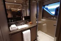 Luxurious 2019 Custom Line 106 yacht bathroom with modern fixtures and elegant design.