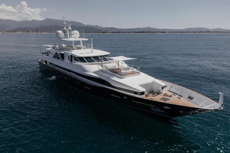 Lady In Blue Yacht Photos Pics Luxurious Clemna Rossi Navi 135 yacht from 1999 cruising on open water.