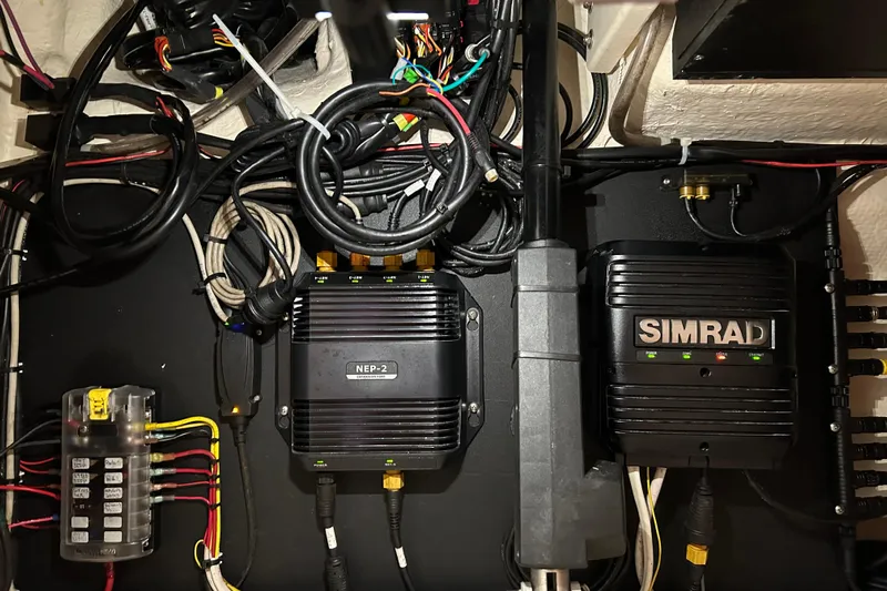  Yacht Photos Pics Electrical system of a 2019 Grady-White Canyon 336 boat with Simrad and NEP-2 components.