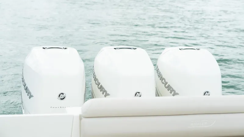  Yacht Photos Pics Triple Mercury outboard engines on a 2019 Boston Whaler 350 Outrage boat.