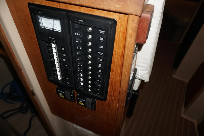  Yacht Photos Pics Electrical panel on 2013 Ranger Tugs S-31 boat, featuring switches and controls.