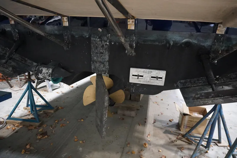  Yacht Photos Pics 2013 Ranger Tugs S-31 boat propeller and rudder in dry dock.