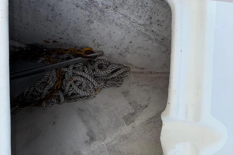  Yacht Photos Pics Anchor and rope storage in 2021 Marlin 39 CC boat compartment.