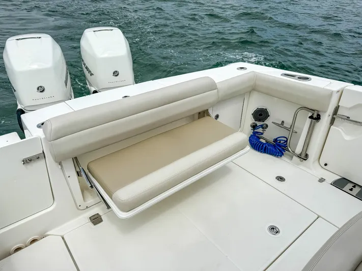 Rocco Yacht Photos Pics Boston Whaler 330 Outrage 2020 model with dual engines and foldable seating.