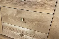 Wooden dresser with intricate carvings and gold knobs, Custom Canyon 92, 2024 model.