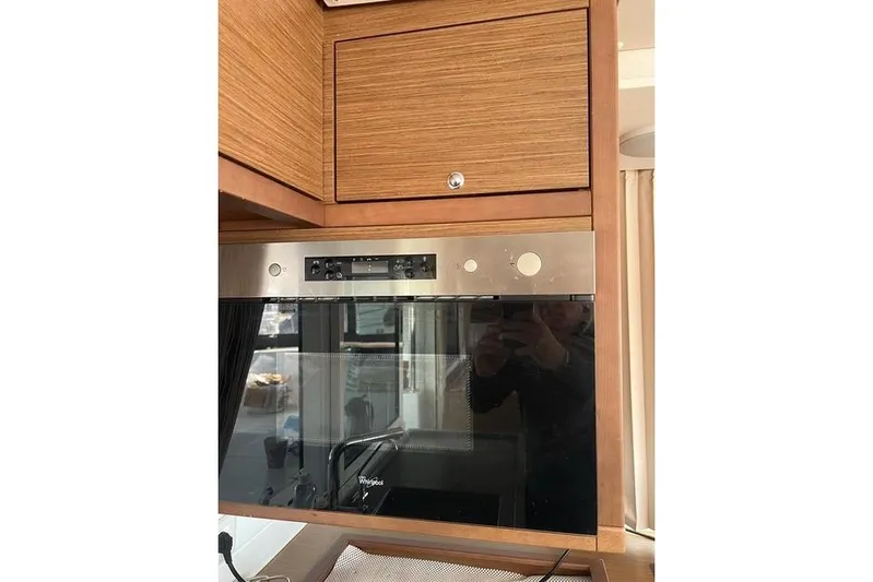 Yacht Photos Pics Modern kitchen interior on 2018 Lagoon 450 F yacht with built-in Whirlpool oven.
