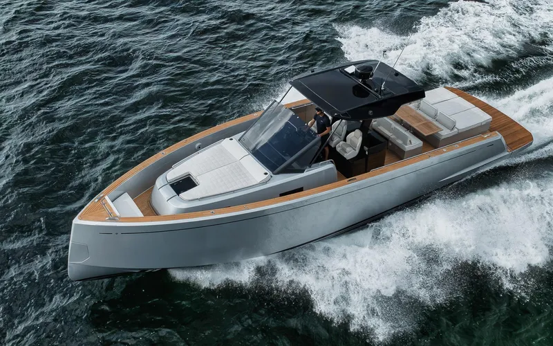  Yacht Photos Pics 2022 Pardo Yachts 43 cruising on open water, showcasing sleek design and luxury features.