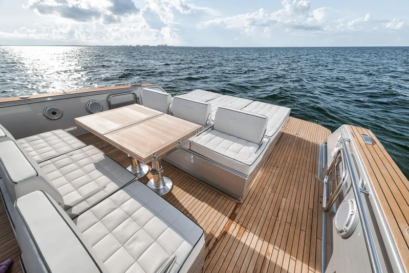  Yacht Photos Pics Luxurious 2022 Pardo Yachts 43 with elegant deck seating and ocean view.