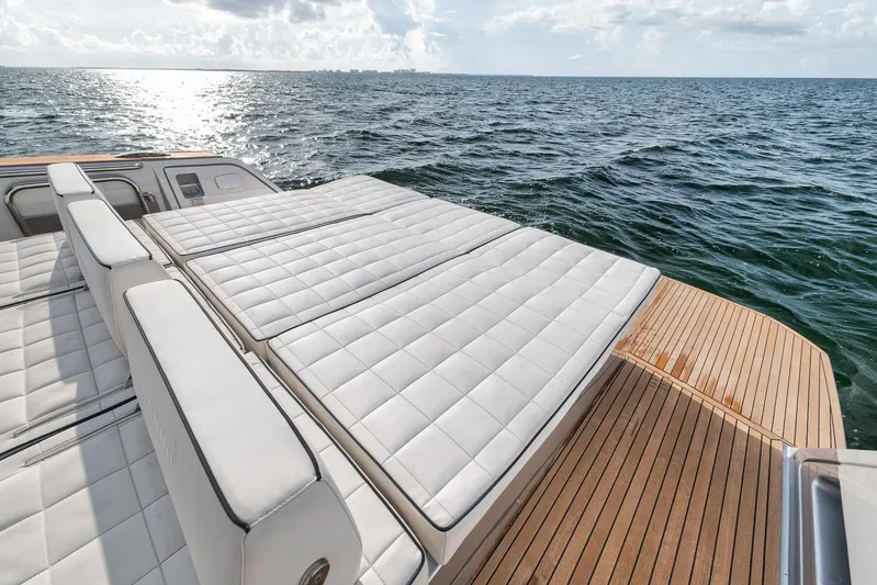 Yacht Photos Pics Luxurious 2022 Pardo Yachts 43 with spacious sunbathing deck on open sea.