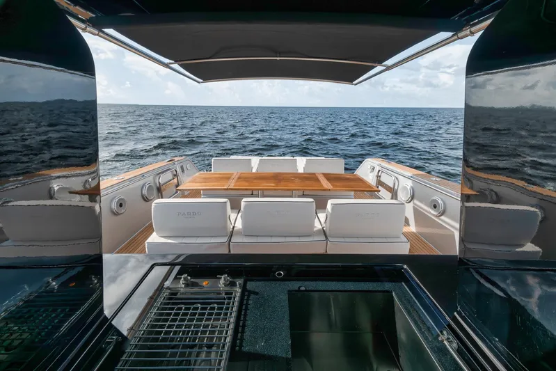  Yacht Photos Pics Luxurious 2022 Pardo Yachts 43 with elegant seating and ocean view.