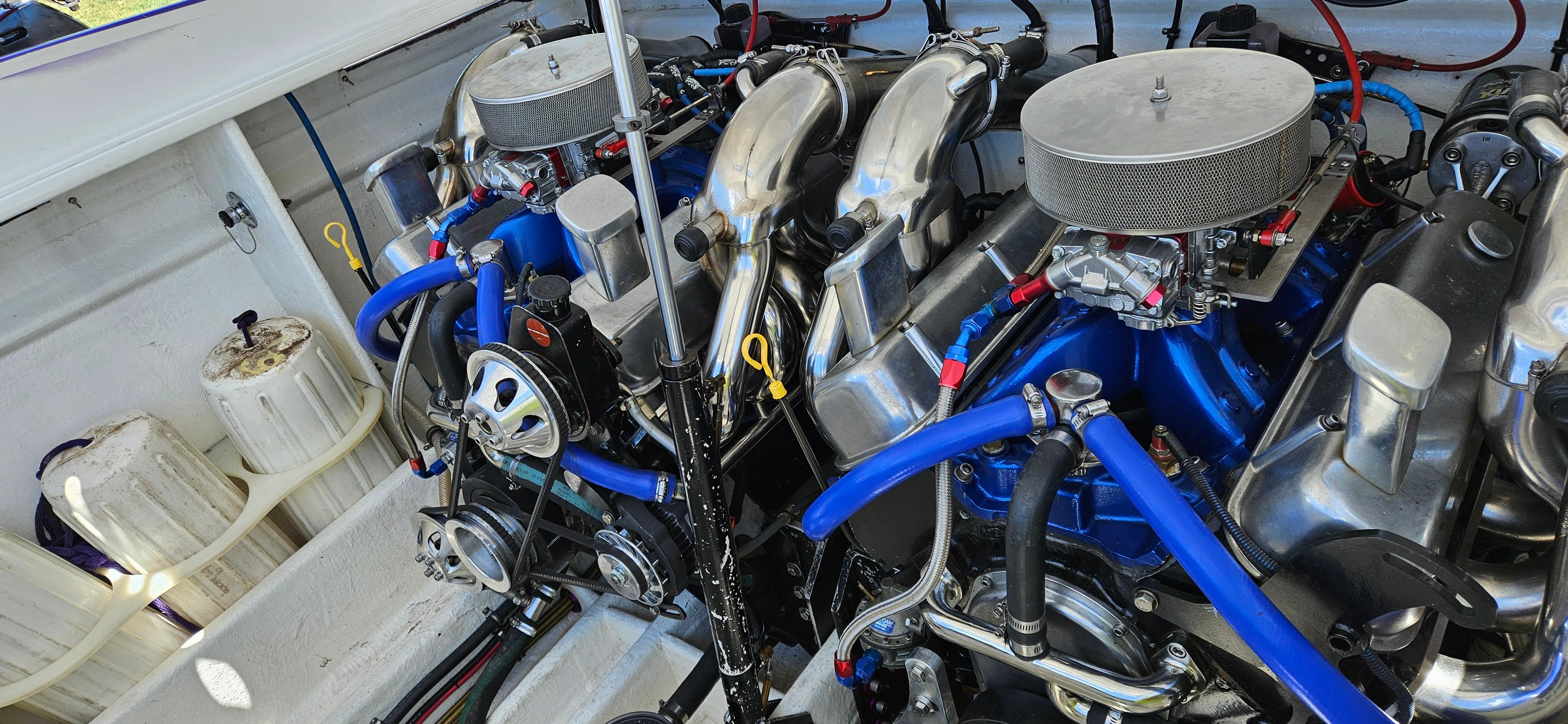 1997 Outerlimits 37 Stiletto engine compartment with dual high-performance engines.