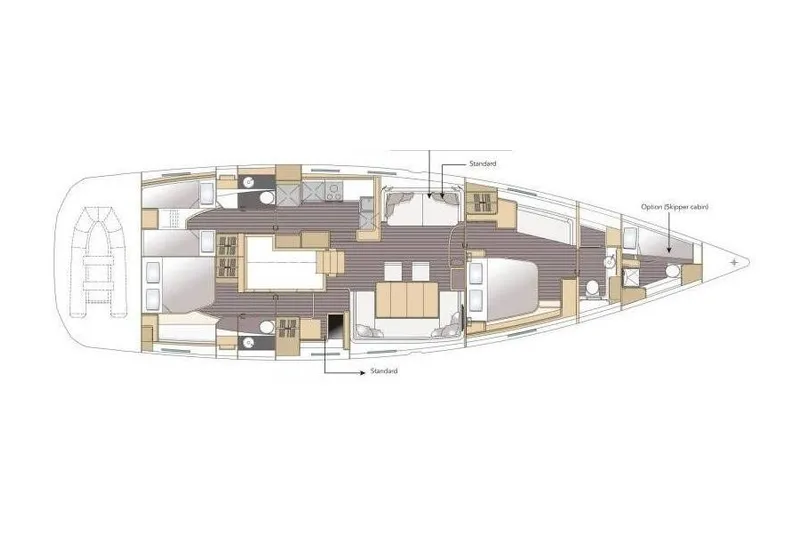  Yacht Photos Pics Floor plan of a 2016 Jeanneau 64 yacht, showcasing cabin and interior layout.