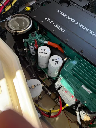 Salty Bliss Yacht Photos Pics Engine compartment of 2021 Ranger Tugs R-31 CB with Volvo Penta D4-320 engine.