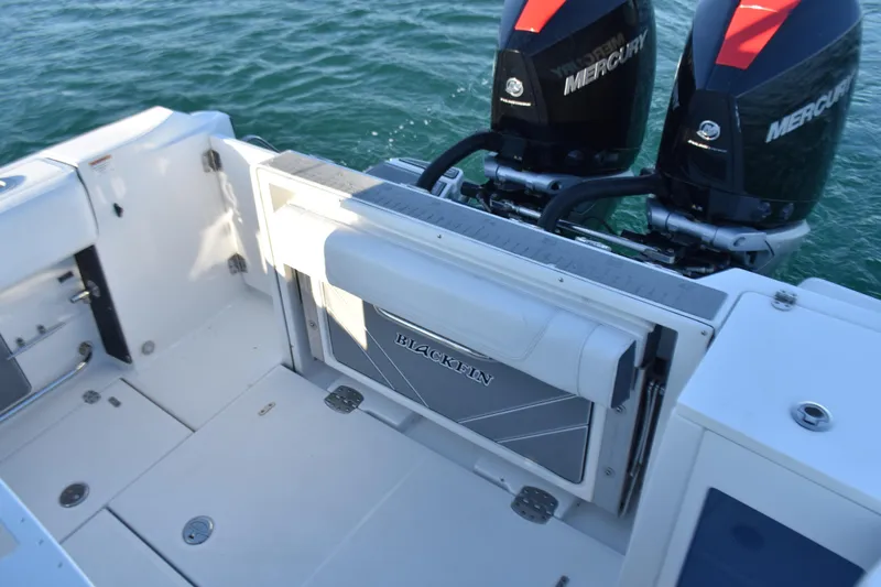 Yacht Photos Pics 2022 Blackfin 272 CC boat with dual Mercury engines on the water.