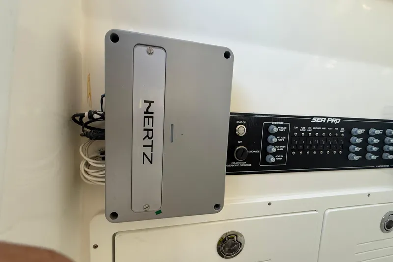  Yacht Photos Pics Control panel and Hertz audio system on 2026 Sea Pro 292 DLX boat.