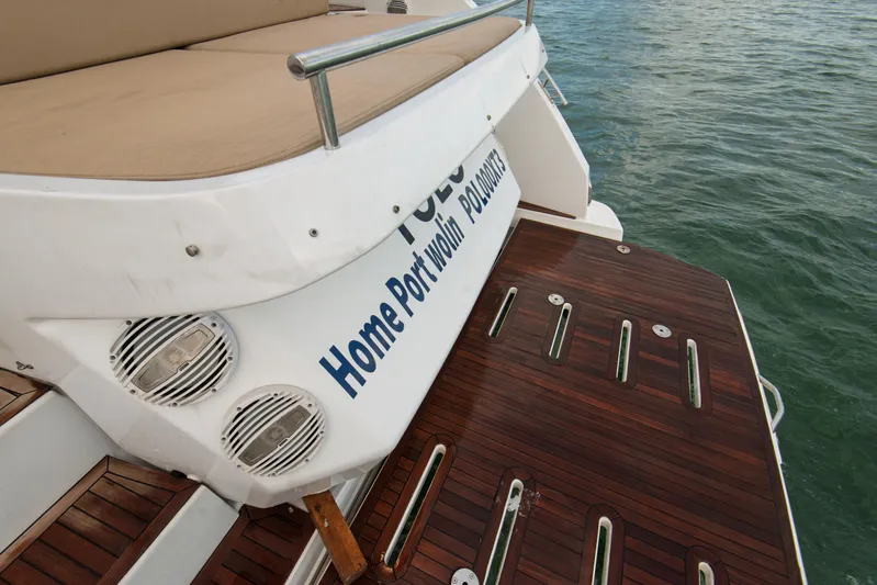  Yacht Photos Pics 2016 Azimut Atlantis 43 yacht with wooden deck and home port details.