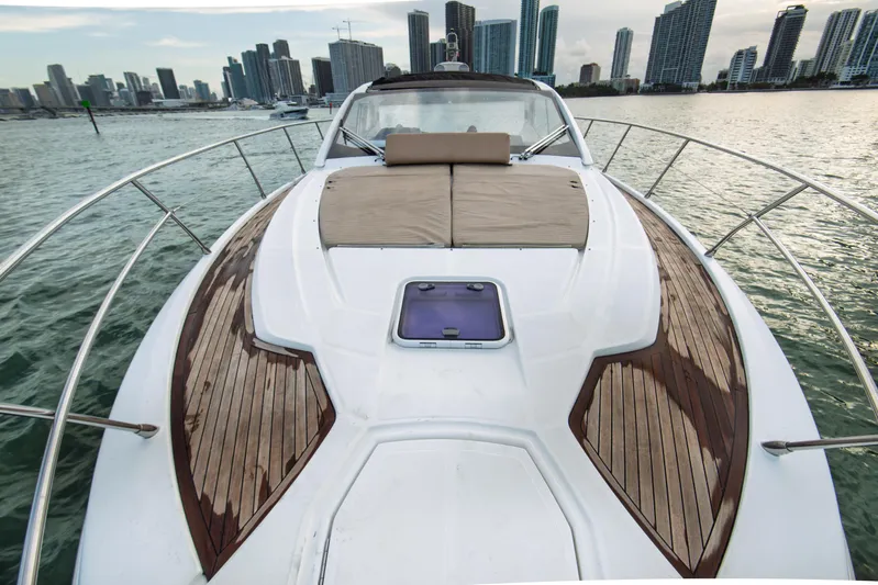  Yacht Photos Pics 2016 Azimut Atlantis 43 yacht with city skyline in background.