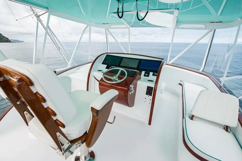 Satis Fly Yacht Photos Pics Helm of 2020 Maverick Yachts Costa Rica 50 Sportfish with ocean view.