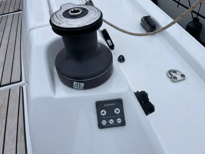  Yacht Photos Pics Winch and control panel on 2022 Dufour 390 Grand Prix sailboat deck.