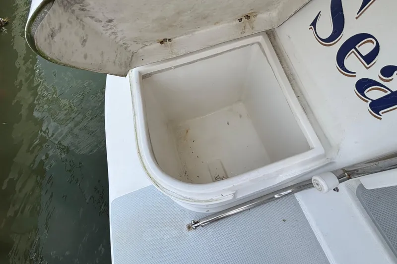  Yacht Photos Pics Open storage compartment on a 2006 Catalina 42 MkII sailboat.