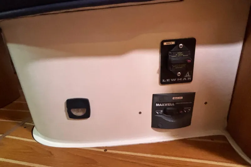  Yacht Photos Pics Control panel on 2006 Catalina 42 MkII sailboat with Lewmar and Maxwell switches.