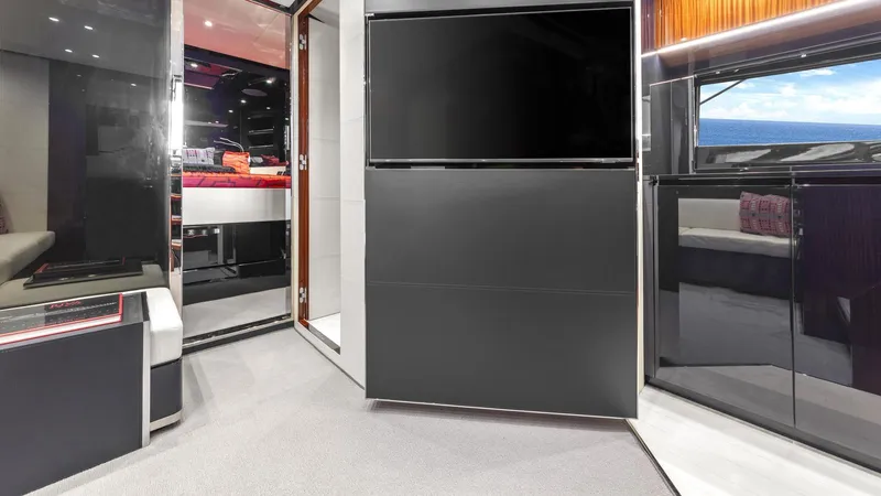 Wegu The Great Yacht Photos Pics Luxurious interior of 2023 Riva Dolceriva yacht with modern design and ocean view.