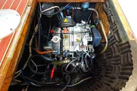Engine compartment of 2002 Custom TRIMARAN PULSAR 33 with visible wiring and components.