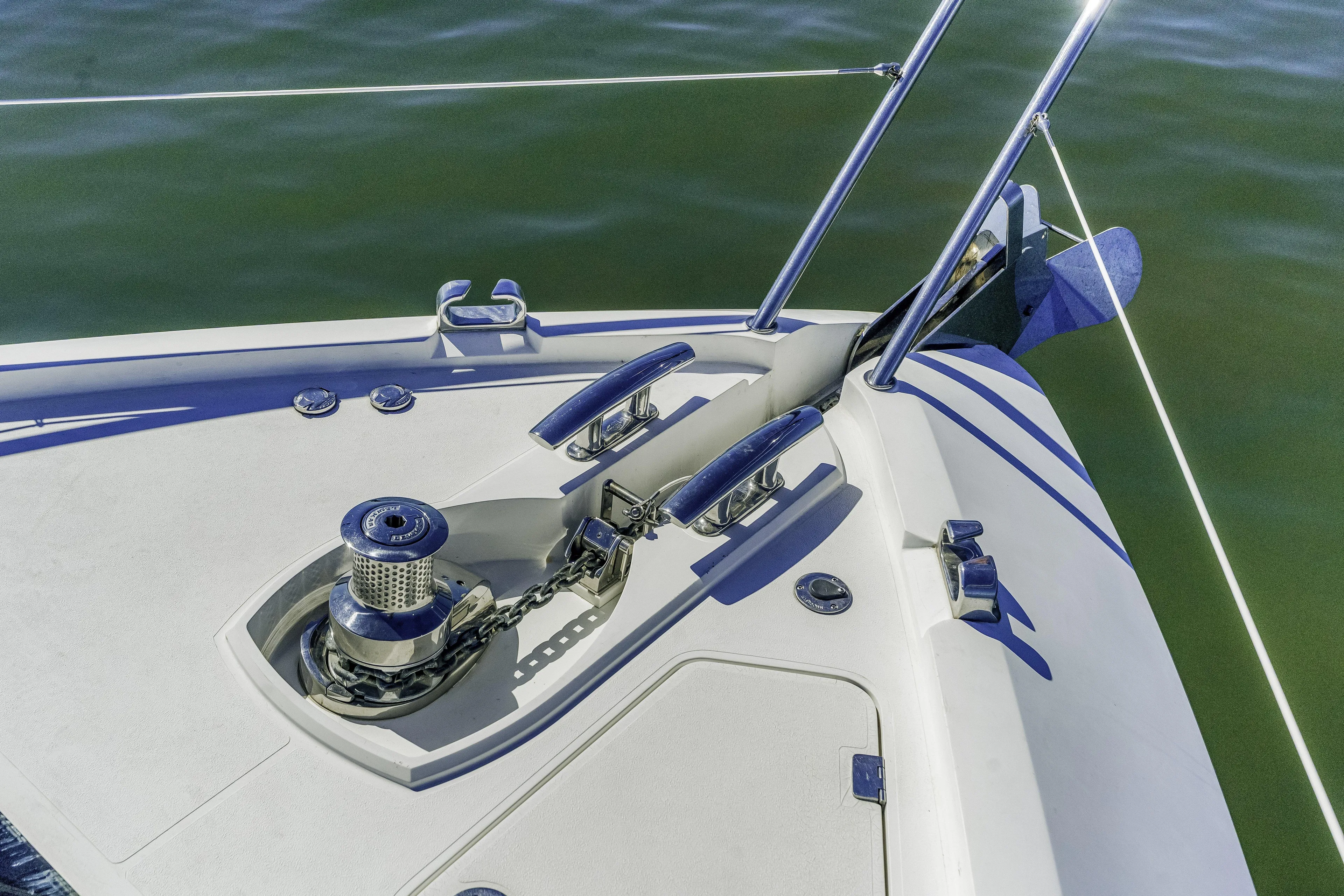  Yacht Photos Pics Bow of 2014 Sunseeker 68 Sport Yacht with anchor and winch system.