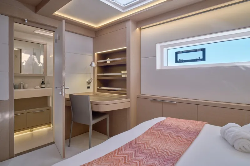  Yacht Photos Pics Luxurious interior of 2023 Lagoon Seventy 7 yacht with modern design and elegant furnishings.