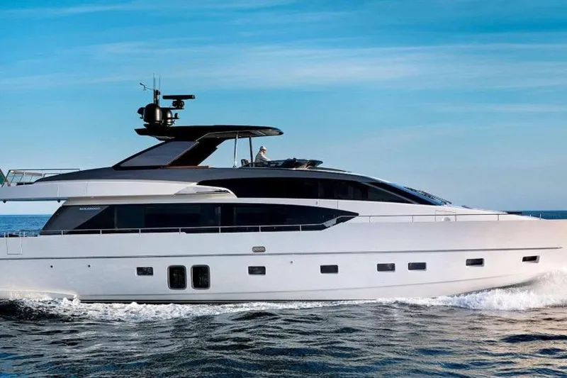  Yacht Photos Pics 2022 Sanlorenzo SL86 yacht cruising on open water under clear blue skies.