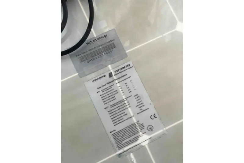 Apres-sea Yacht Photos Pics Victron Energy solar panel label on Lagoon 380 S2, 2012 model.