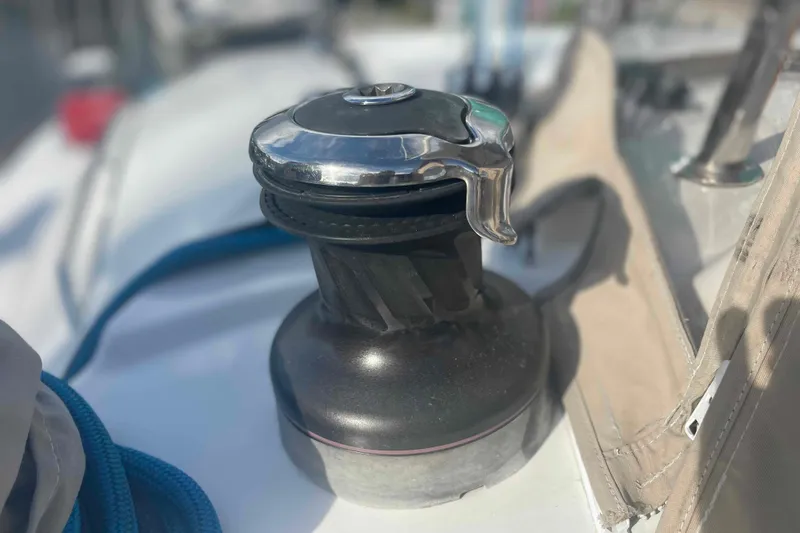 Apres-sea Yacht Photos Pics Close-up of a winch on a 2012 Lagoon 380 S2 sailboat deck.