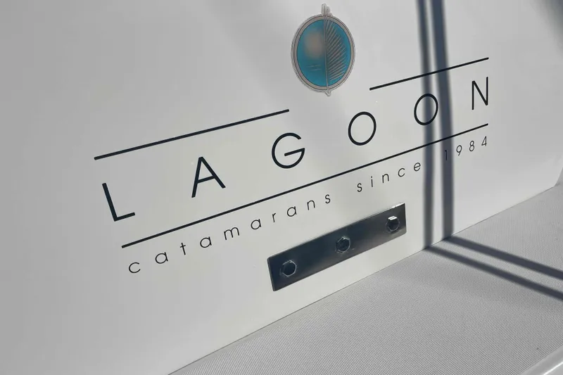 Apres-sea Yacht Photos Pics Lagoon 380 S2 catamaran logo, established 1984, on a 2012 model.