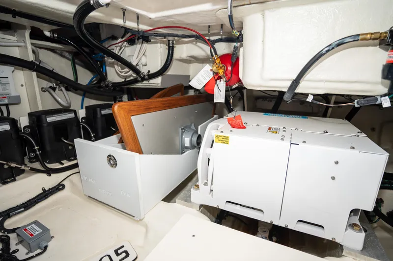  Yacht Photos Pics Engine compartment of 2023 Sea Ray Sundancer 370 OB with electrical components and wiring.