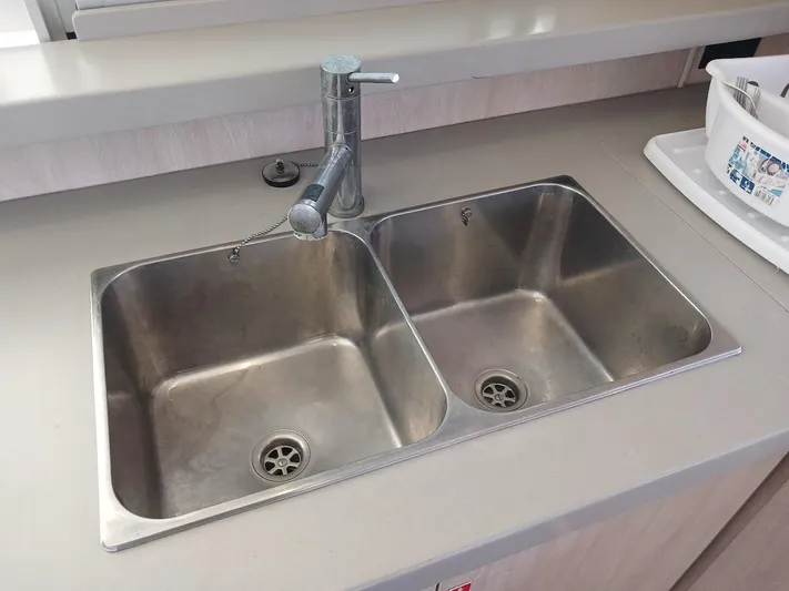 Whimsea II Yacht Photos Pics Stainless steel double sink in 2018 Leopard 51 Powercat kitchen area.